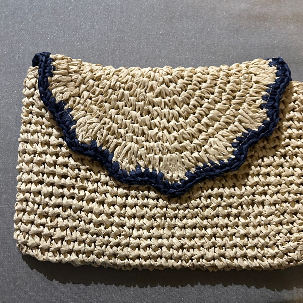 Navy and Tan Woven Clutch